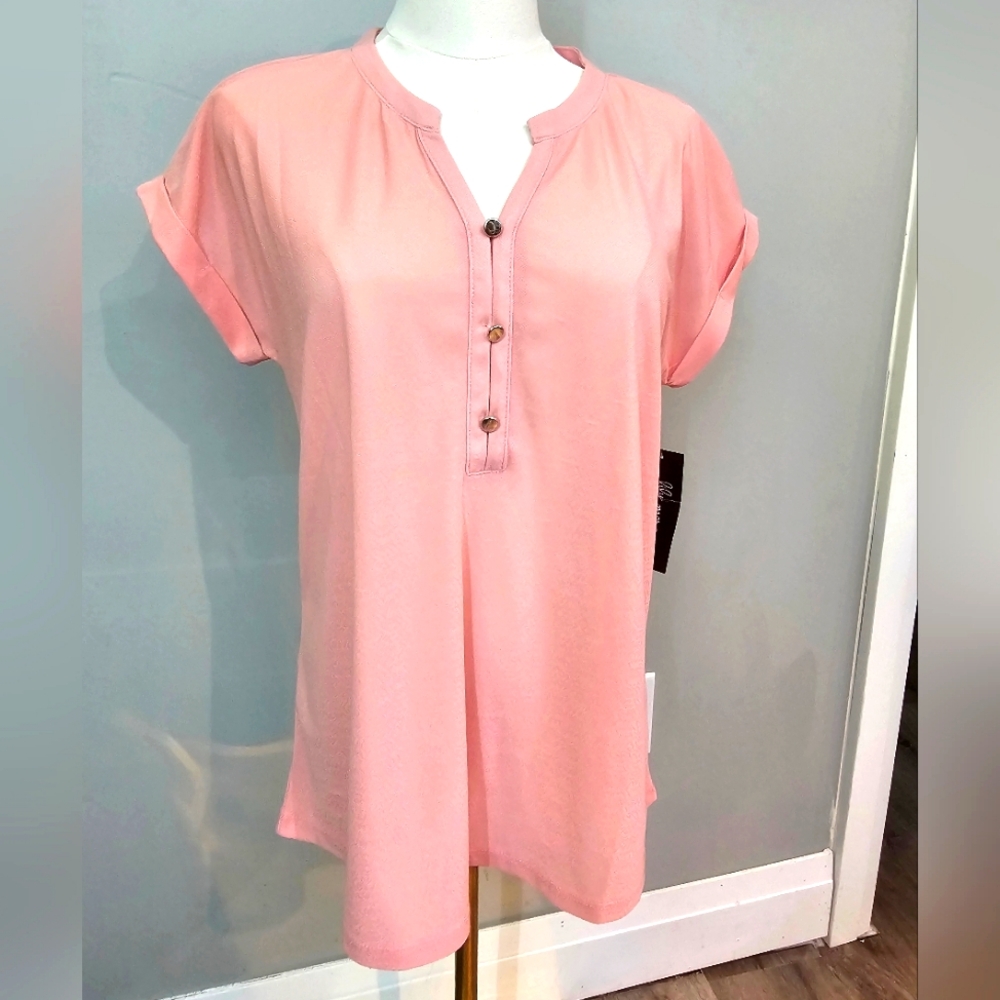 Coral Pink short sleeve blouse with silver details